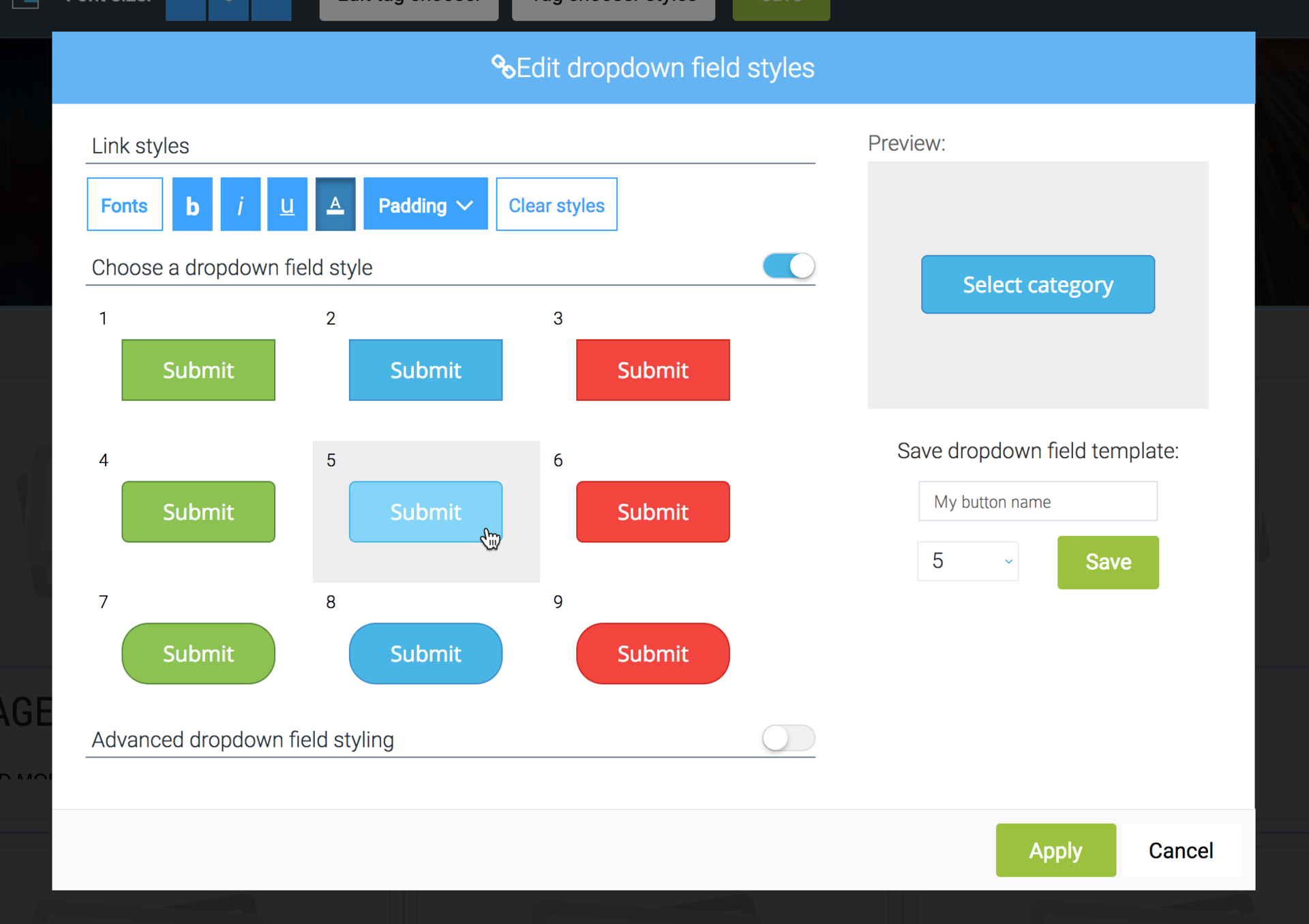 LiquidBlox editor - styling the navigation links