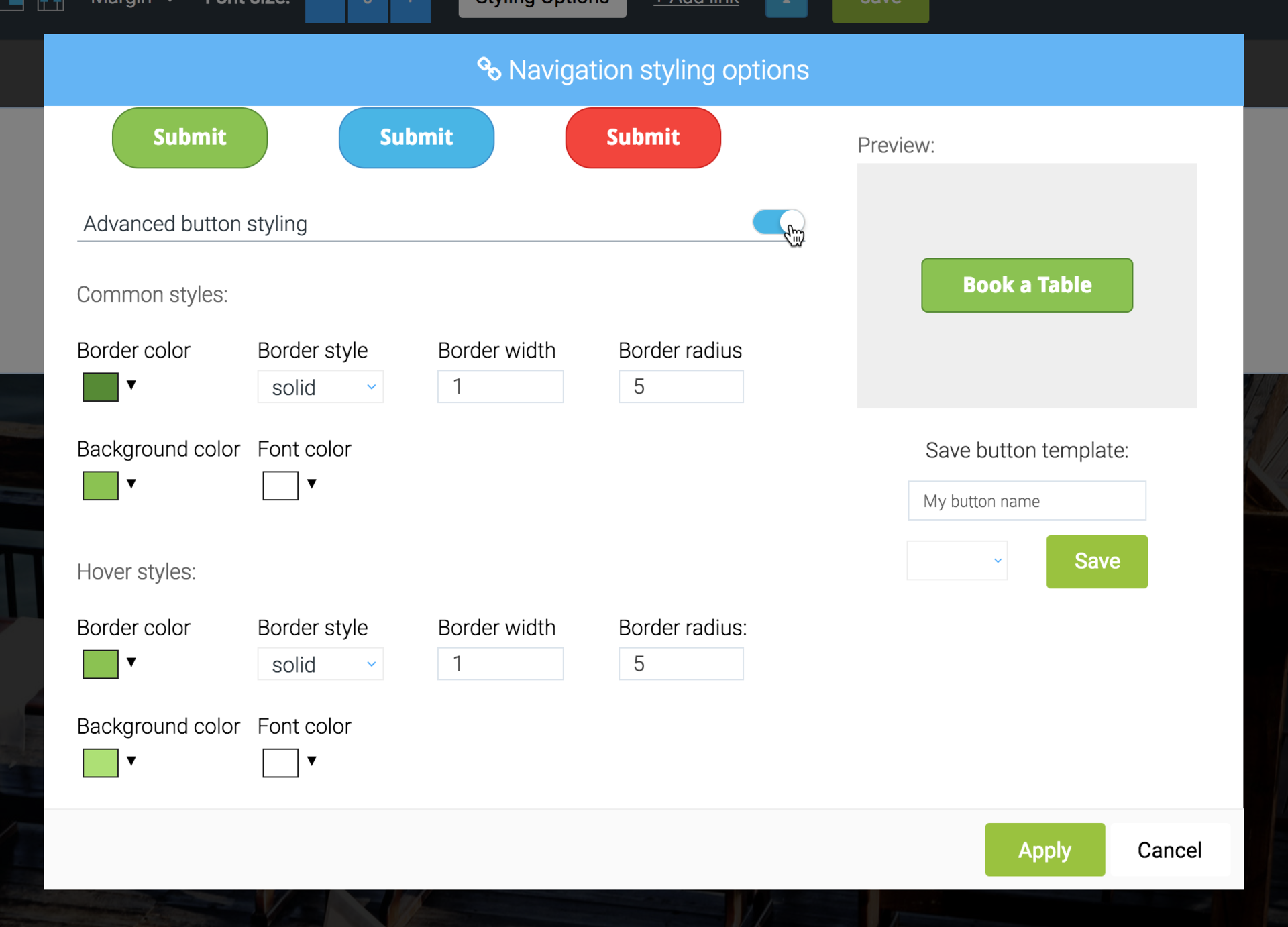 LiquidBlox editor - advanced button styling