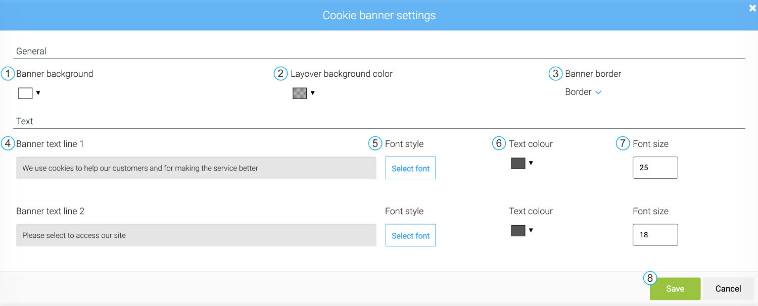LiquidBlox cookie banner - general settings