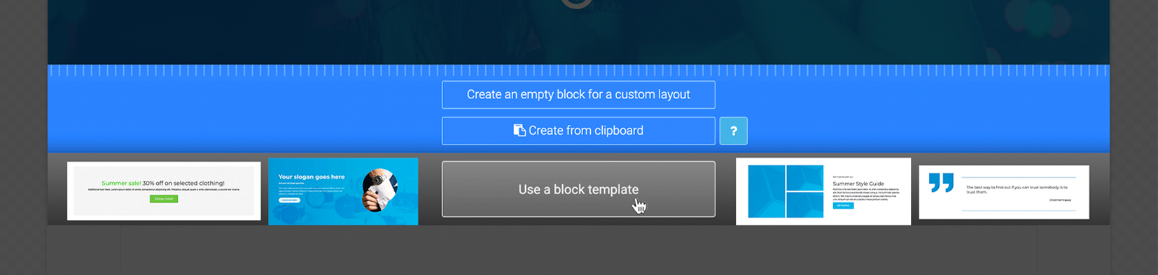 LiquidBlox editor block width selection