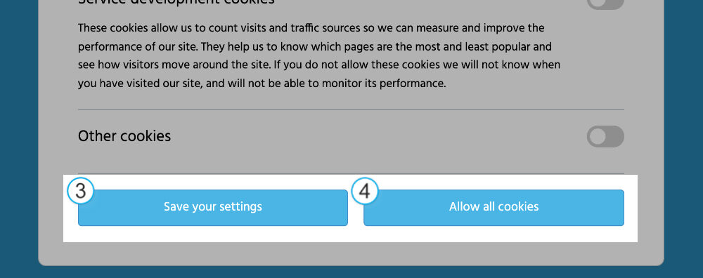 LiquidBlox cookie banner - save options buttons