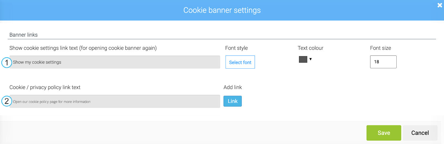 LiquidBlox cookie banner - link settings