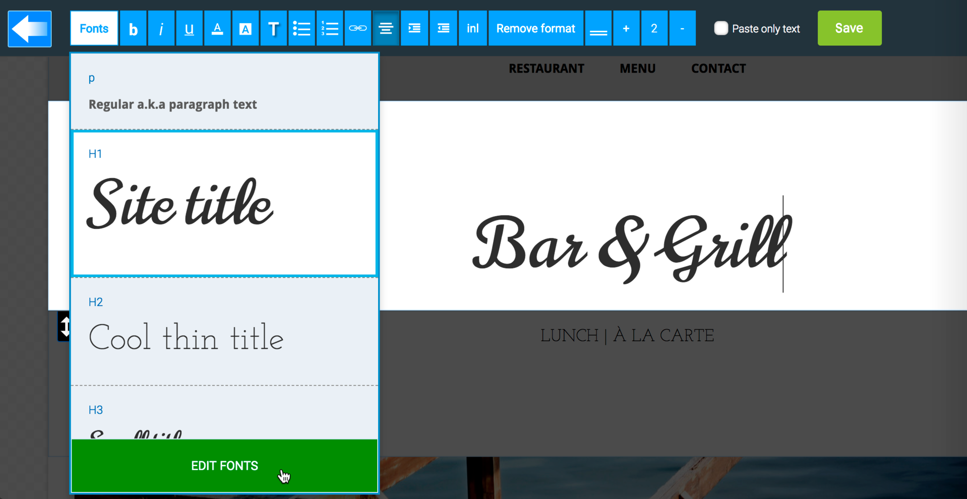 LiquidBlox text editor - font editing