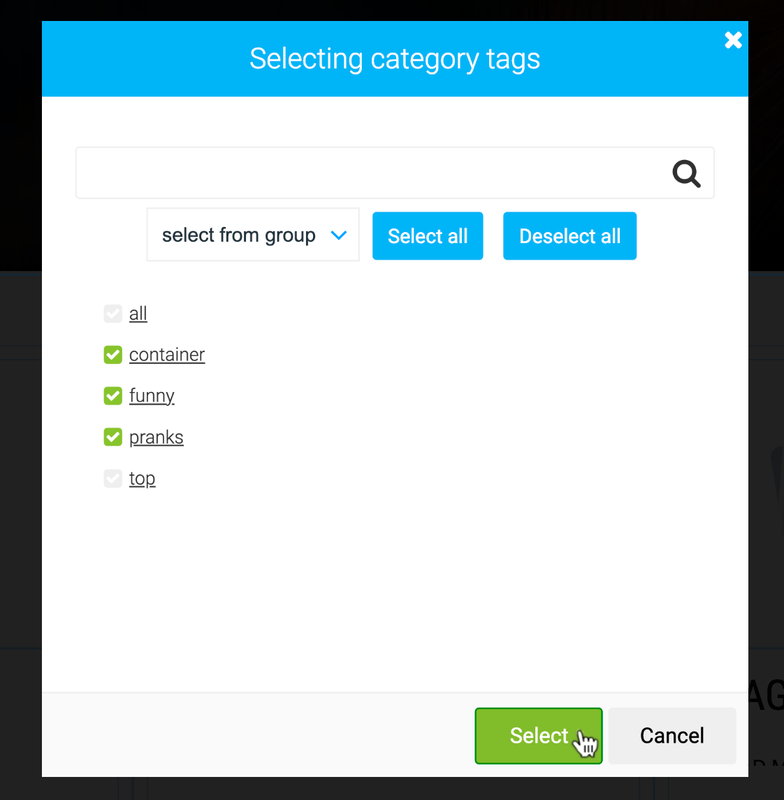 LiquidBlox editor - selecting the right tags