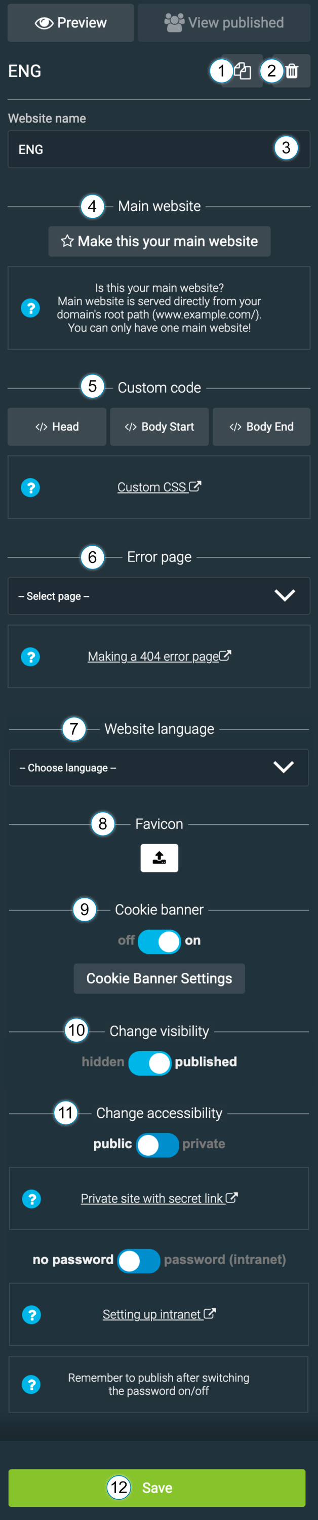 LiquidBlox page manager - site settings