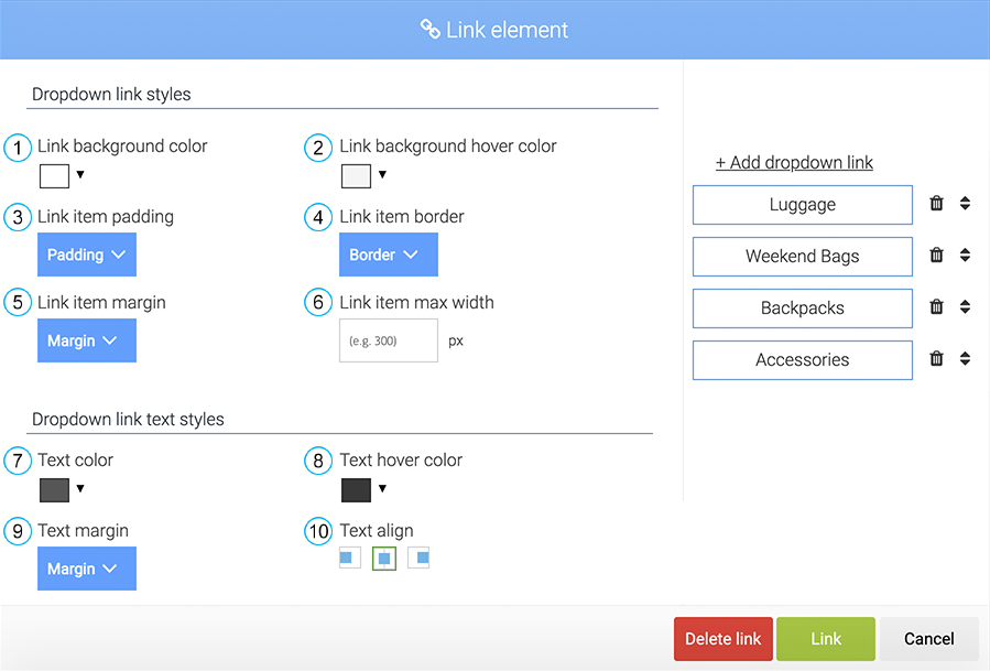 LiquidBlox editor - link styles of a mega menu