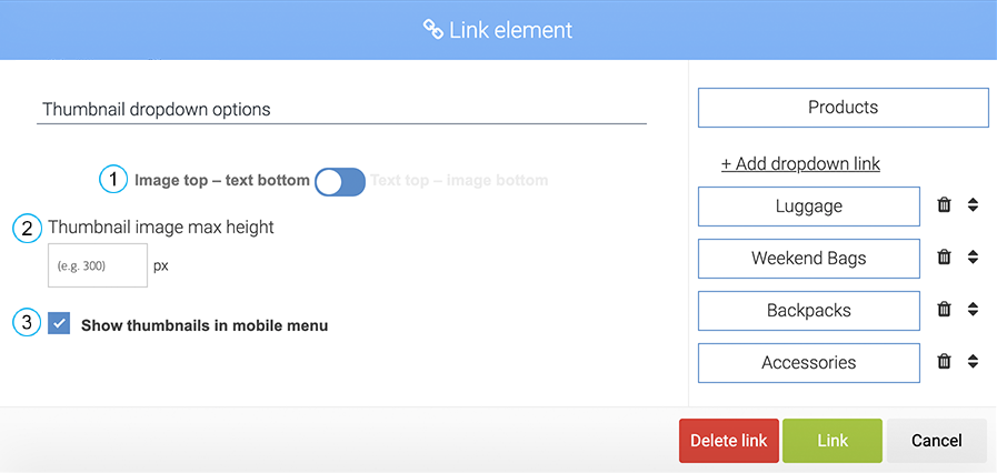 LiquidBlox editor - a mega menu using thumbnails