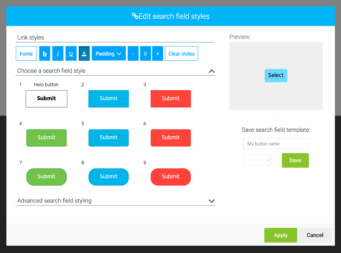 LiquidBlox editor - styling the tag chooser