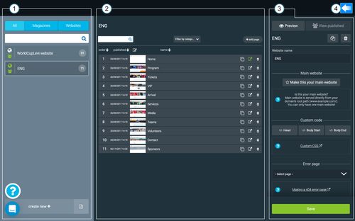 LiquidBlox Page Manager - list of pages