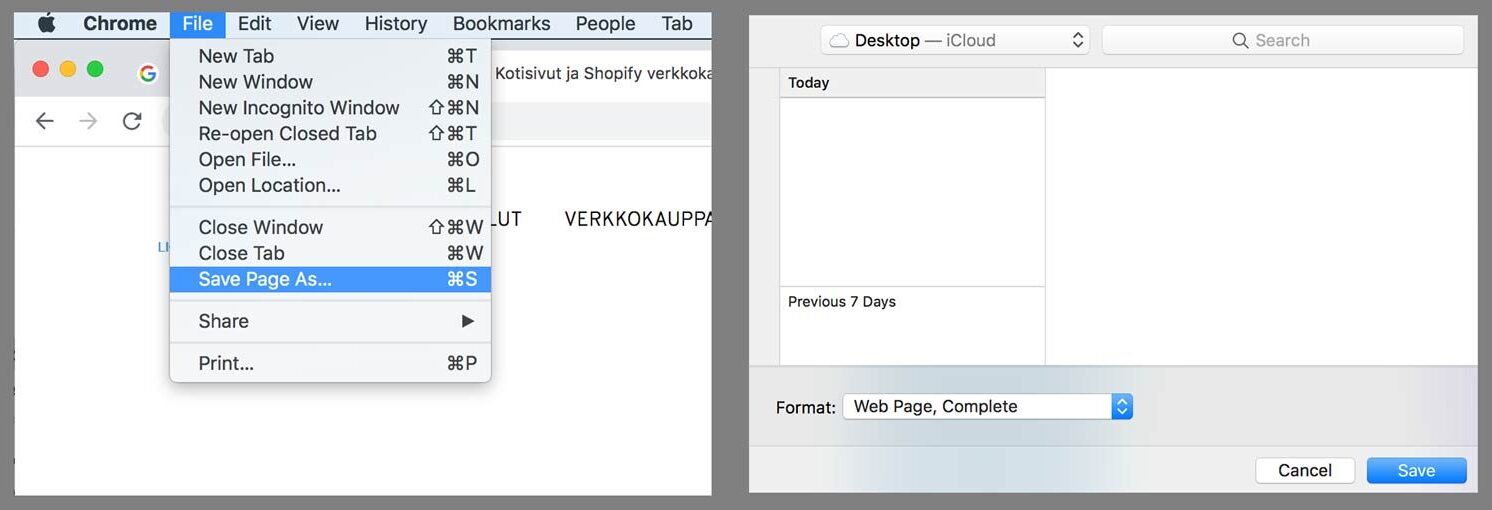 kotisivujen export tallennus