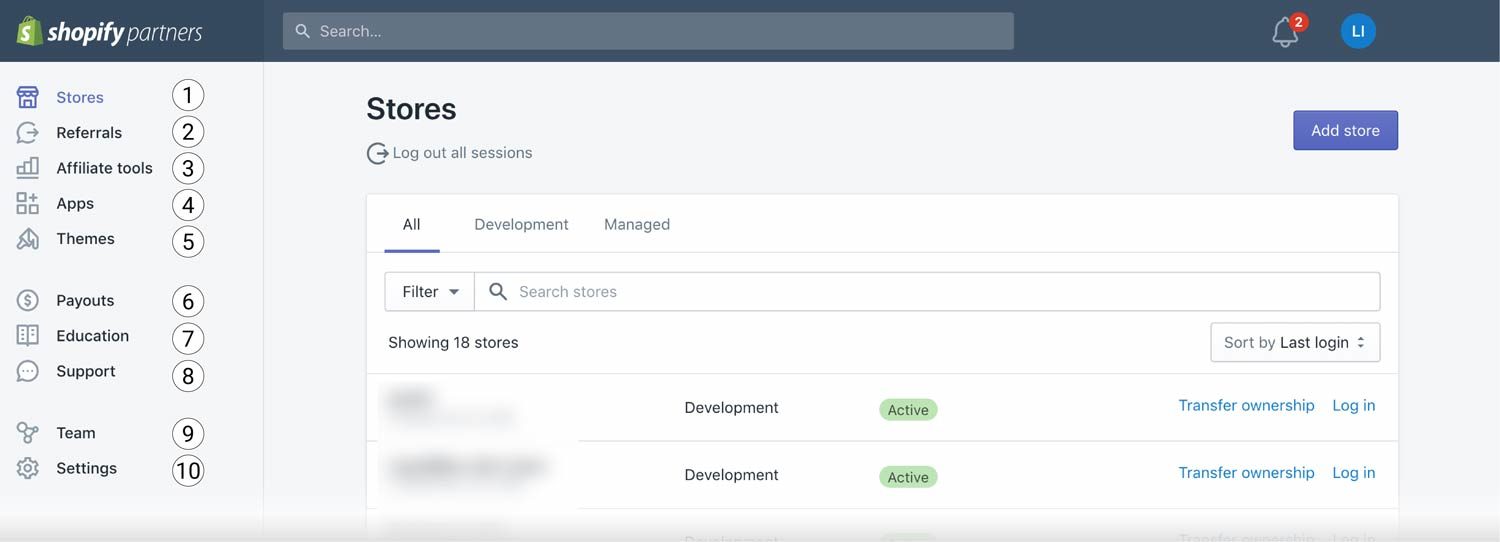 Shopify partners dashboard