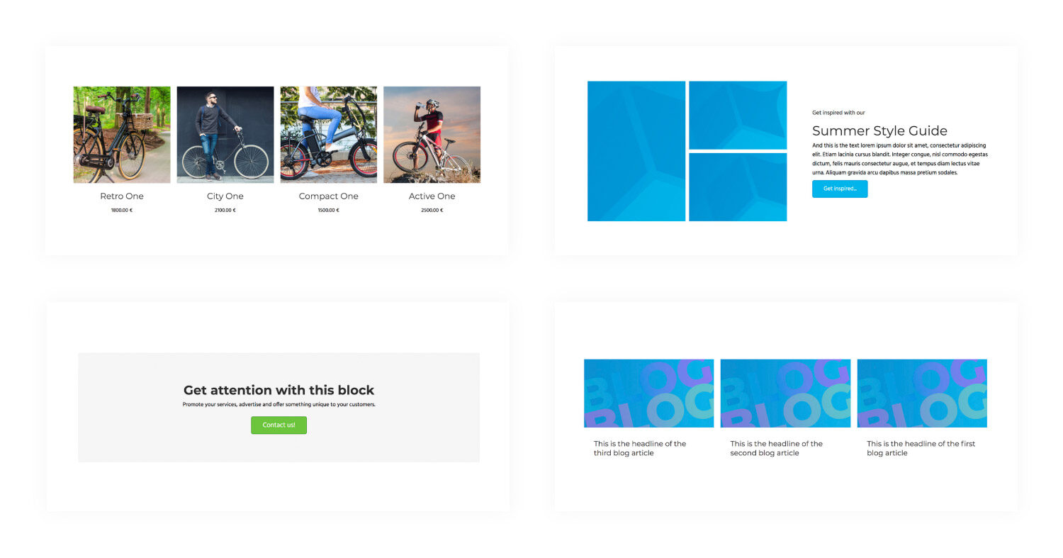 In the LiquidBlox block gallery you will find ready-made site elements