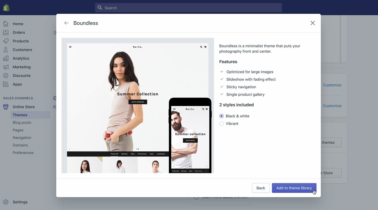 Valitse Shopify teema