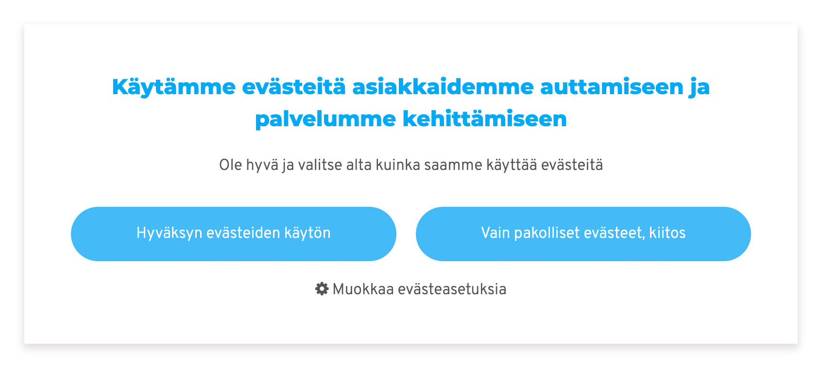 LiquidBloxin evästebanneri on selkeä ja ohjeistusten mukainen