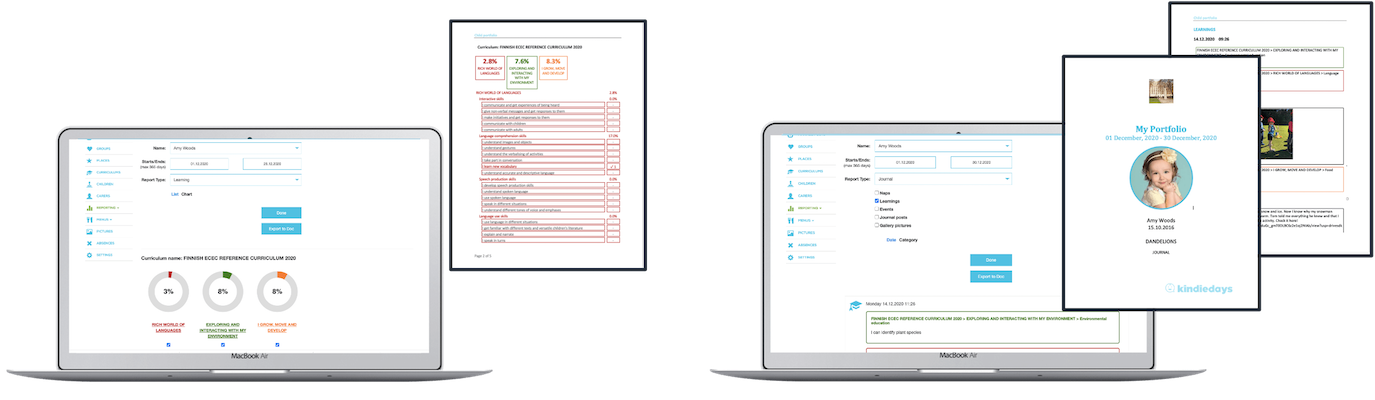 Kindiedays assessment with portfolios and reports