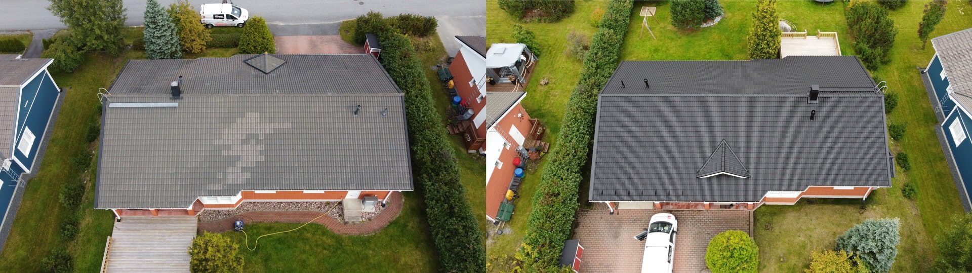 Maalattu Tiilikatto Hyvinkäällä ennen ja jälkeen kuva