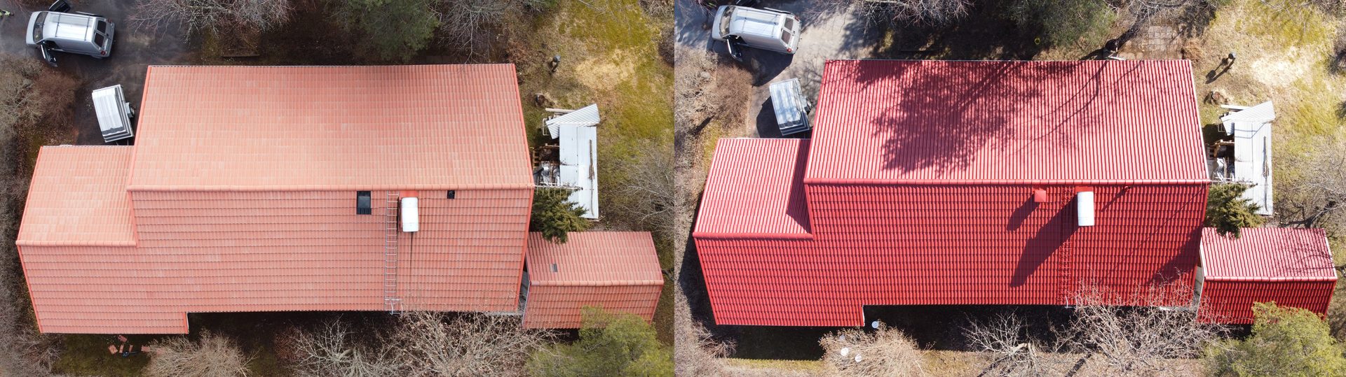 tiilikatto ennen ja jälkeen pinnoituksen Riihimäellä