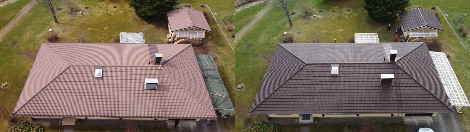 Tiilikatto ennen ja jälkeen pinnoituksen janakkalassa