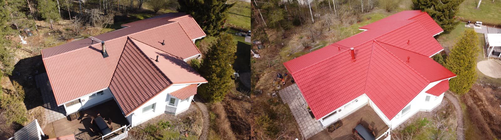 Tiilikatto ennen ja jälkneen pinnoituksen Riihimäellä