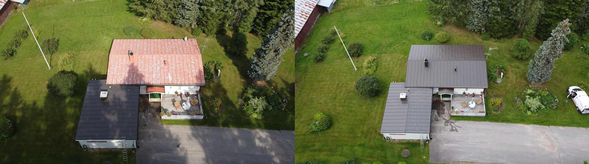 Maalattu Peltikatto Haurjärvellä ennen ja jälkeen kuva