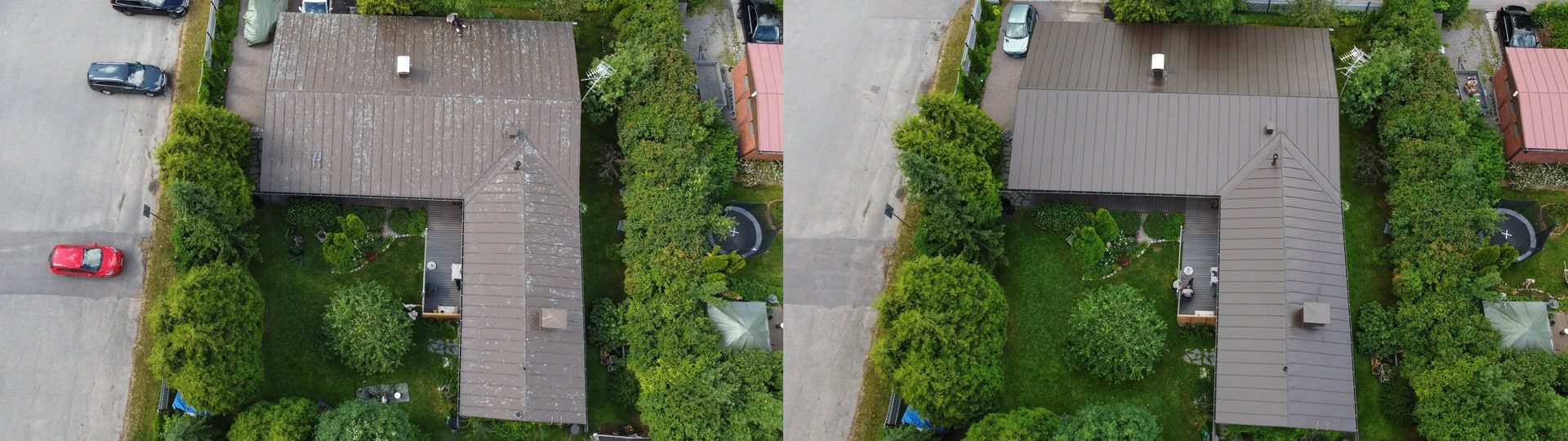 Maalattu peltikatto Hyvinkäällä ennen ja jälkeen kuva