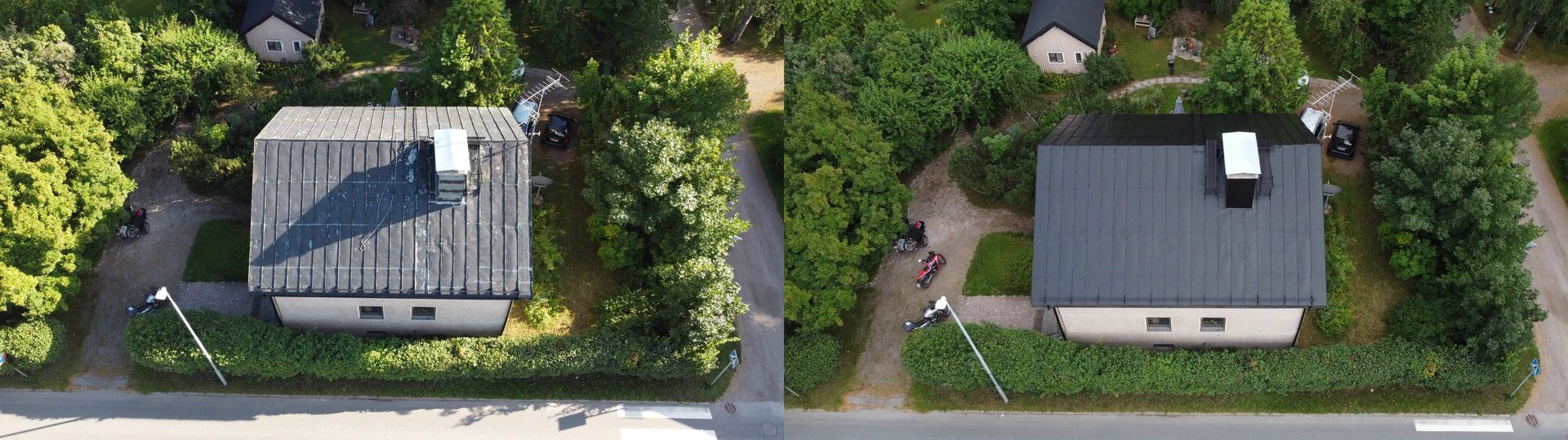 Maalattu peltikatto Hyvinkäällä ennen ja jälkeen kuva