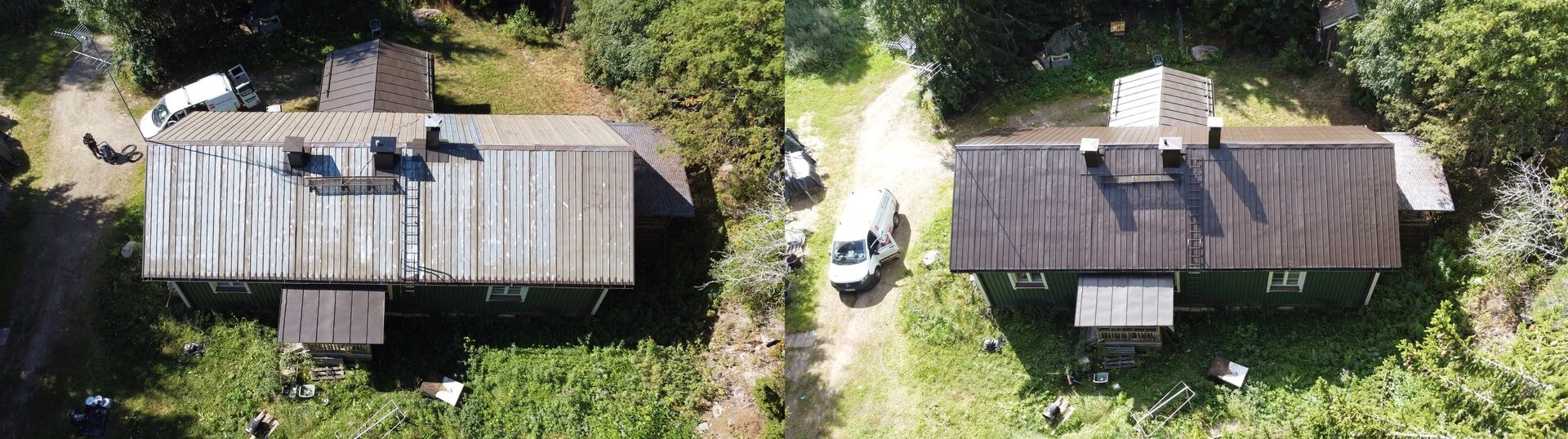 Maalattu peltikatto Mäntsälässä ennen ja jälkeen kuva