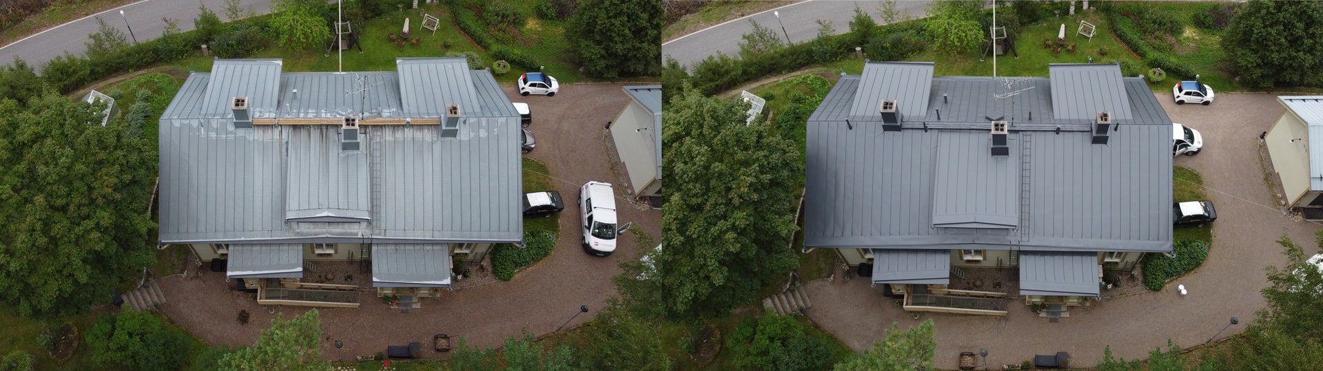 Maalattu peltikatto hausjärvellä ennen ja jälkeen kuva