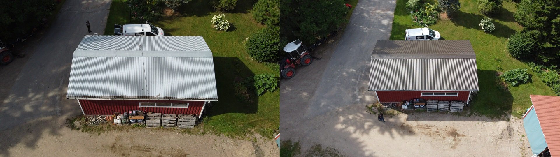 Maalattu peltikatto Hausjärvellä ennen ja jälkeen kuva