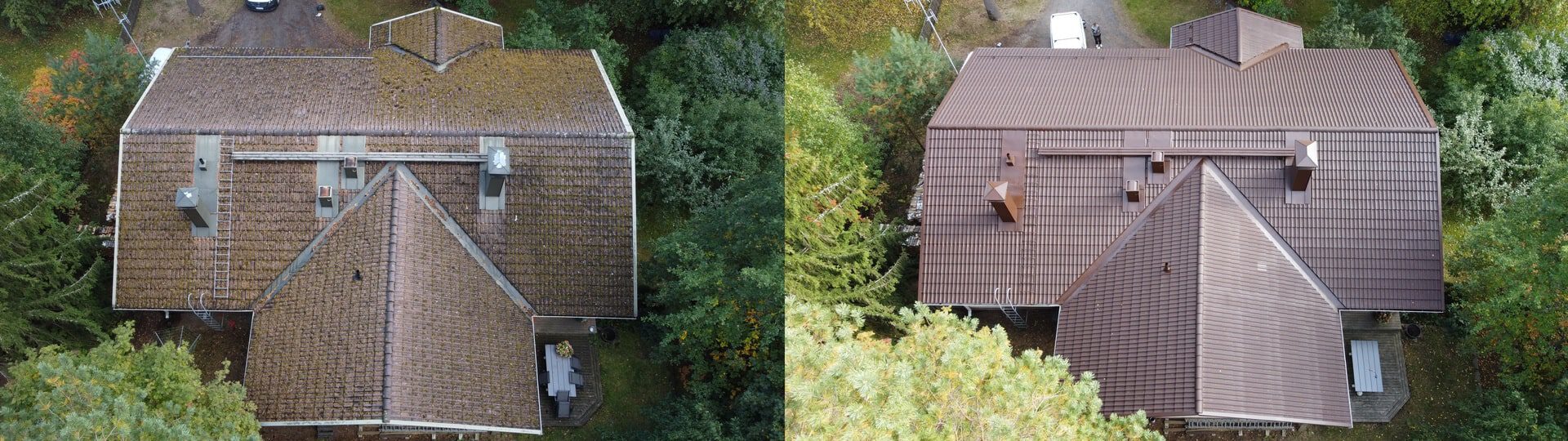 Maalattu Tiilikatto Hyvinkäällä ennen ja jälkeen kuva