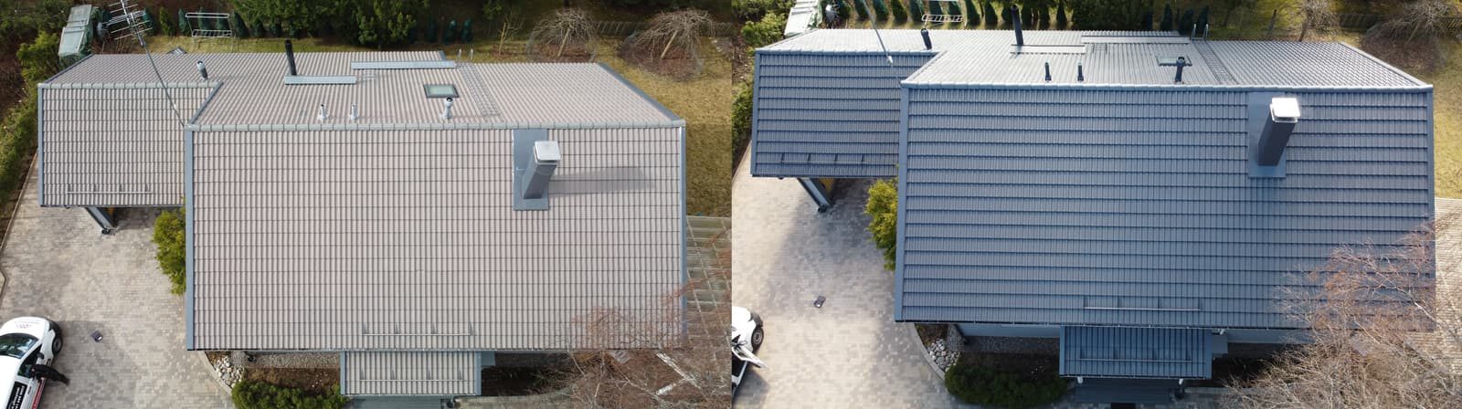 Tiilikatto ennen ja jälkeen pinnoituksen hyvinkäällä