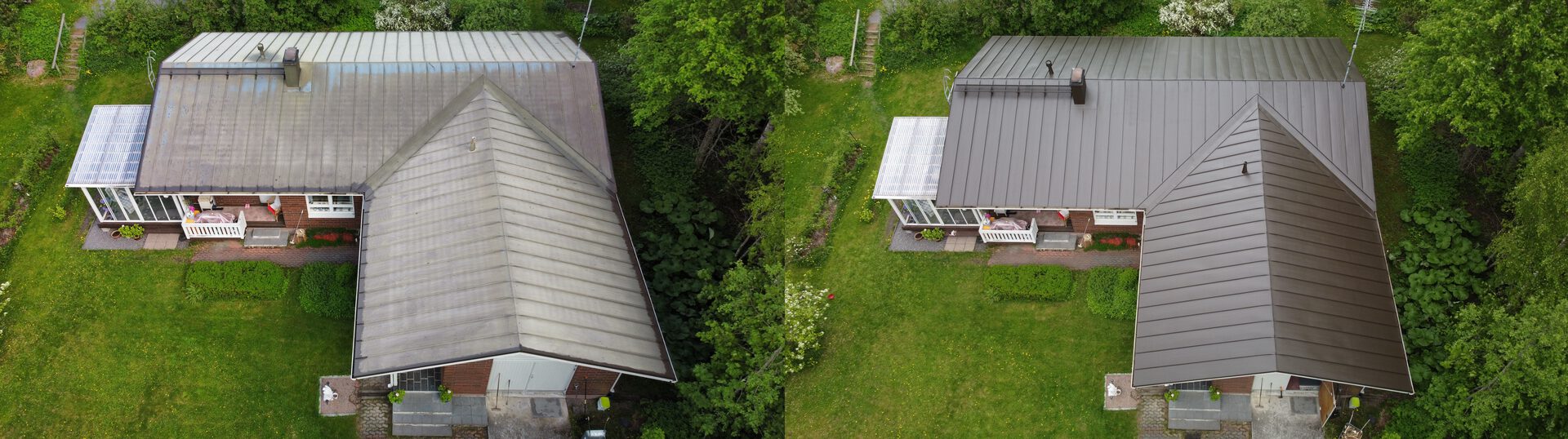 Peltikatto Rajamäessä, ennen ja jälkeen