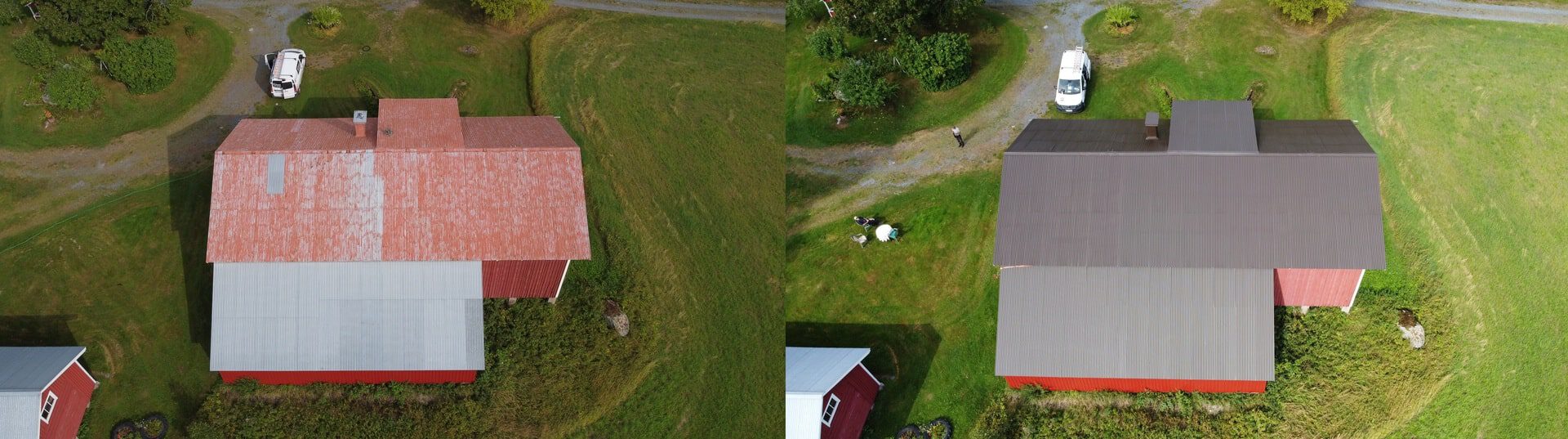 Maalattu peltikatto ennen ja jälkeen kuva