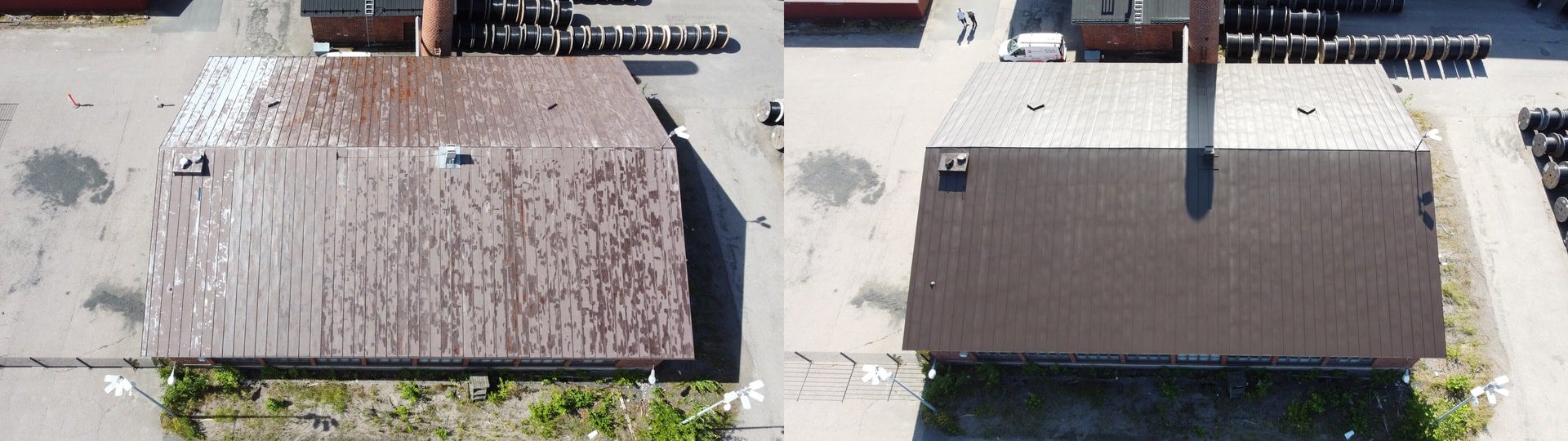 Maalattu peltikatto Hyvinkäällä ennen ja jälkeen kuva