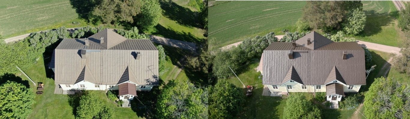 Maalattu vanha peltikatto Hausjärvellä