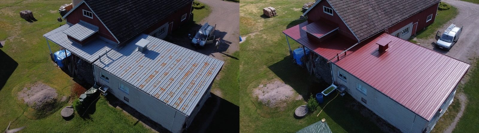 Maalattu peltikatto Hausjärvellä