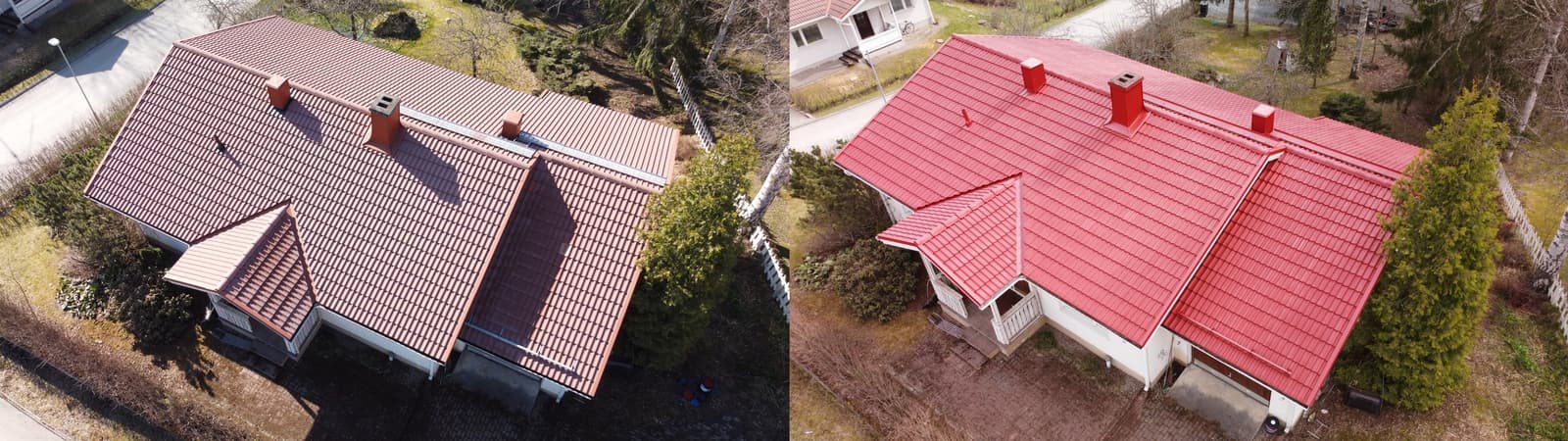 Tiilikatto ennen ja jälkneen pinnoituksen Riihimäellä