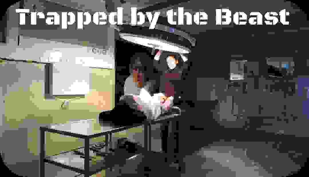 A serial killer is pointing an operatin room lamp to his victim lying on an operationg table