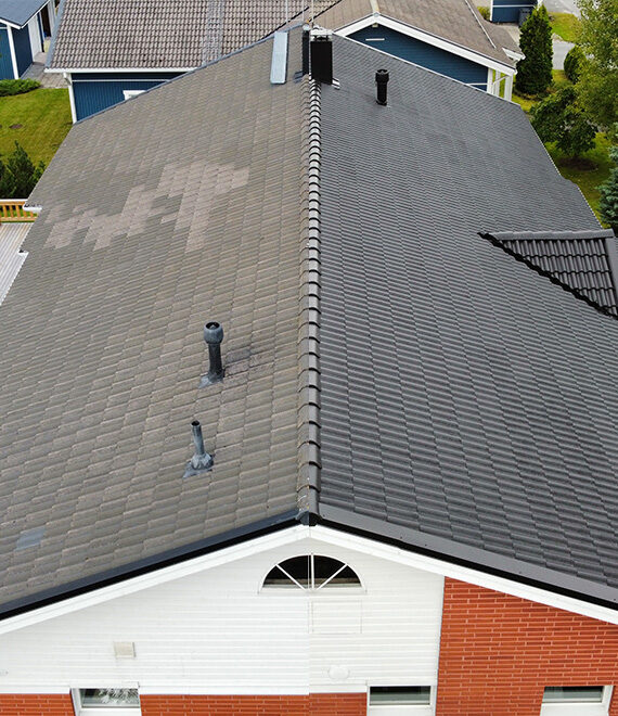 Tiilikatto Ennen- ja jälkeen pinnoituksen