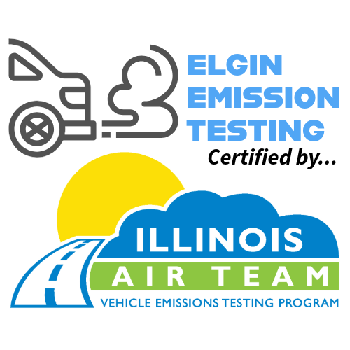 ELGIN EMISSION TESTING logo and ILLINOIS AIR TEAM logo